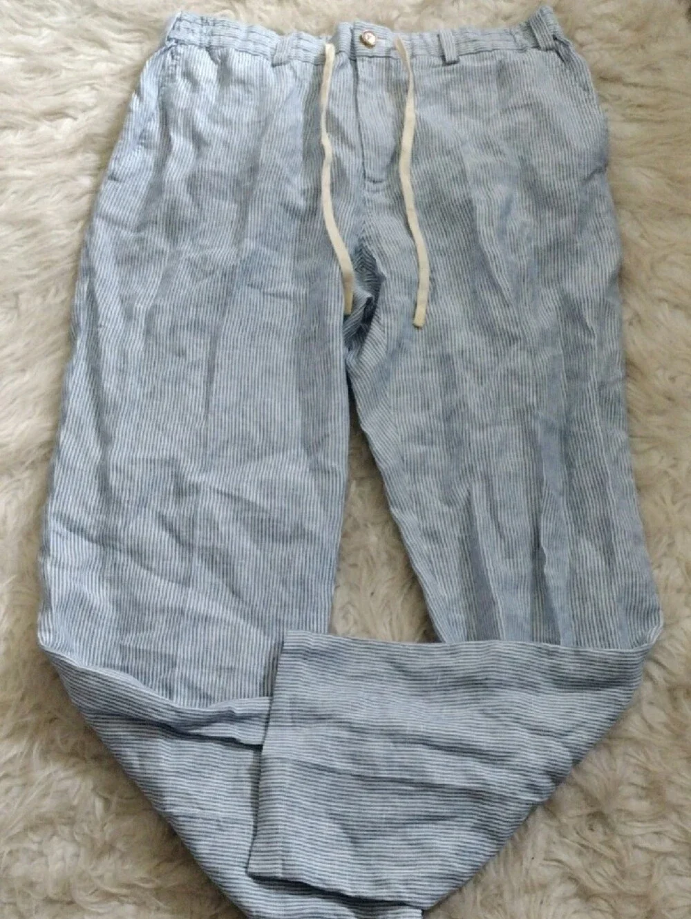 J. McLaughlin Blue & White Striped Linen Pants
